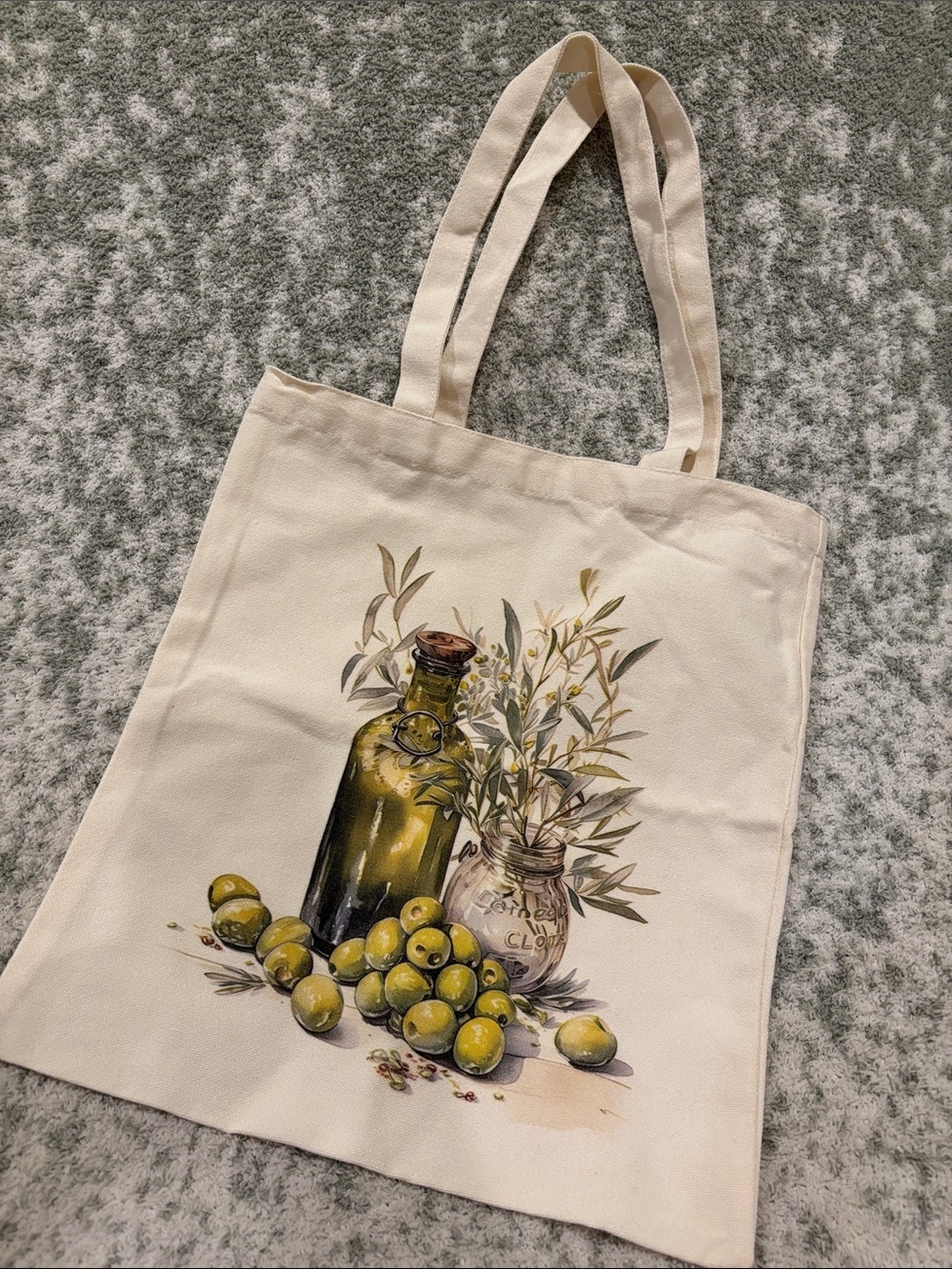 Tuscan Olive Oil and Olive Botanicals Cotton Canvas Tote Bag NWT 13.75” x 15”